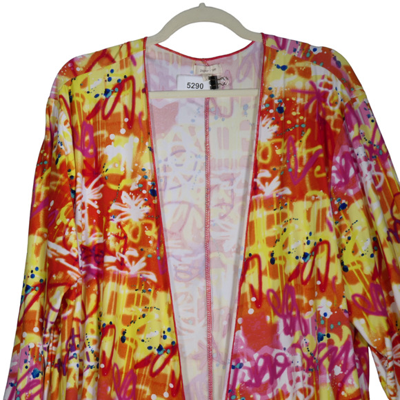 Paper Tee Cardigan Sweater Womens Size 3X Graffiti Long Duster Open Boho Hip - Picture 9 of 13